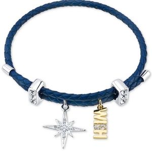 Crystal Star & Wish Charm Blue Braided Bracelet in Two-Tone NWT